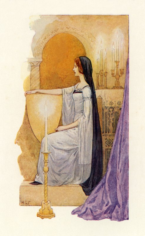 Eine wunderschöne Dame, gesehen von Sir Gawaine von Harry George Theaker