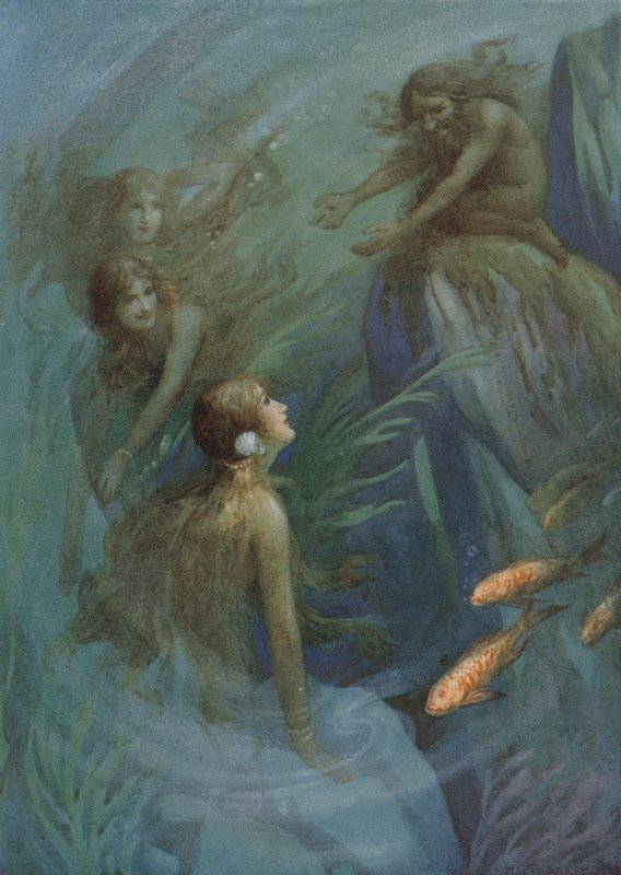 Andvari und die Rheintöchter, aus "Das Rheingold" von Harry George Theaker