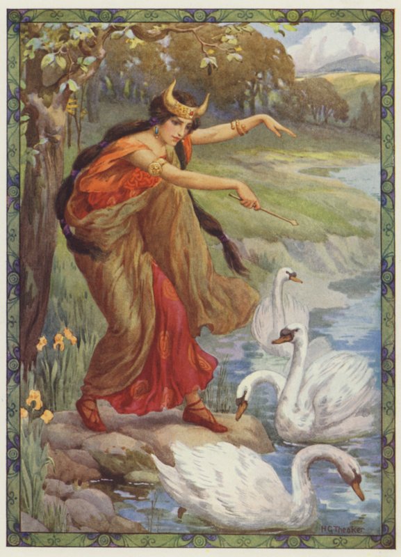 "Anstelle der vier Kinder, was sah sie?", Die Kinder von Lir von Harry George Theaker
