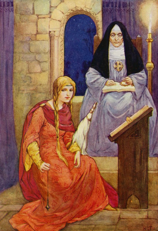 Marion war unter Schutz in Kirklees, mit der Äbtissin dort von Harry George Theaker
