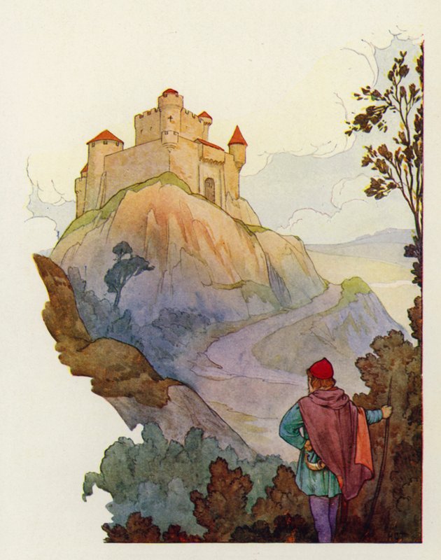 Auf der Höhe stand Evil Hold, Isambarts große Burg, von der aus er schrecklich über das ganze Land herrschte von Harry George Theaker