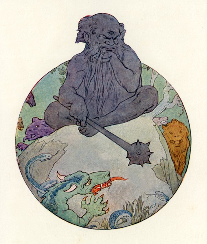 Der große schwarze Riese blickte finster auf Sir Gawaine von Harry George Theaker