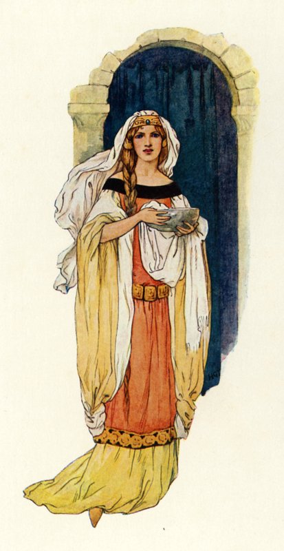 Die Prinzessin Guinevere bringt Wasser in einem silbernen Becken von Harry George Theaker