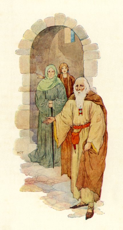 Der alte Mann lud den Ritter in den verfallenen Palast ein von Harry George Theaker