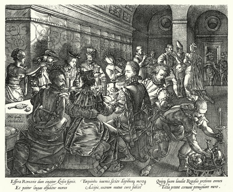 Das Bankett im Haus des Tarquinius (Gravur) von Hendrik (after) Goltzius