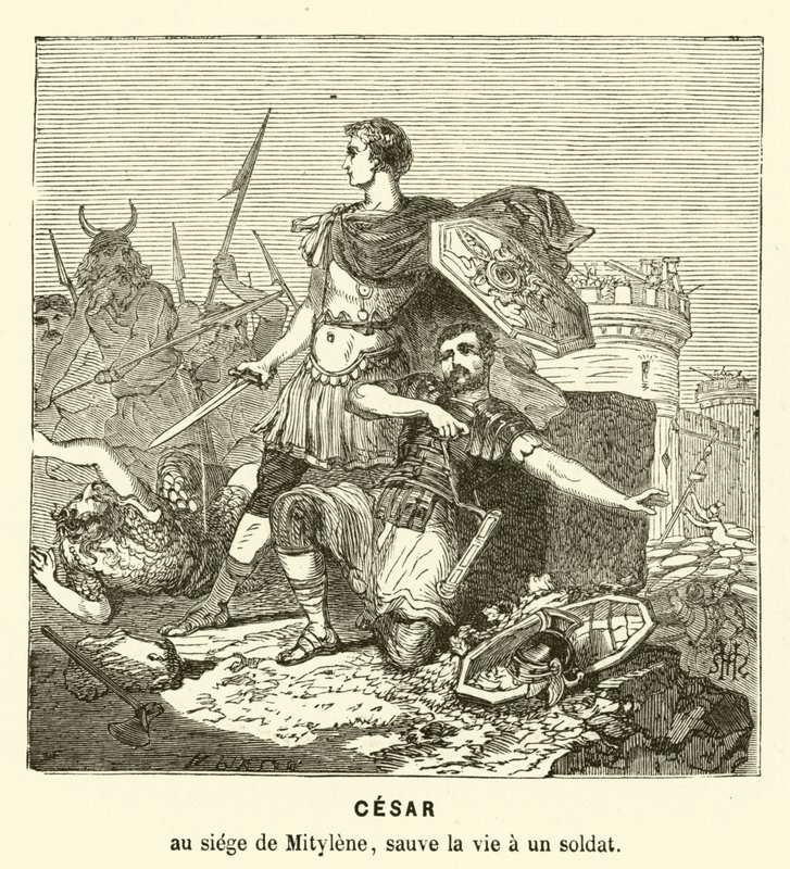 Julius Caesar rettet das Leben eines Soldaten bei der Belagerung von Mitylene, Lesbos, Griechenland, 81 v. Chr. von Henri de (after) Montaut