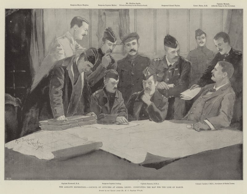 Die Ashanti-Expedition, Rat der Offiziere in Sierra Leone, Beratung über die Marschroute von Henry Charles Seppings Wright