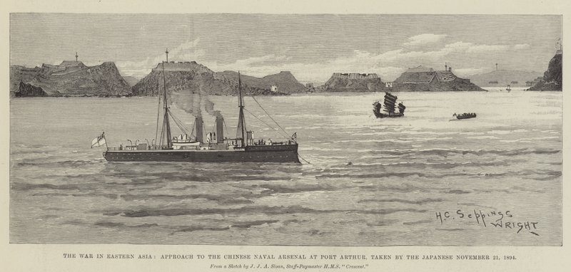Der Krieg in Ostasien, Annäherung an das chinesische Marinearsenal in Port Arthur, von den Japanern am 21. November 1894 eingenommen von Henry Charles Seppings Wright