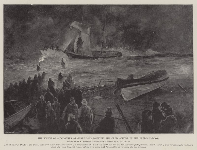 Das Wrack eines Schoners in Gorleston, die Besatzung wird mit dem Hosenboje an Land gebracht von Henry Charles Seppings Wright