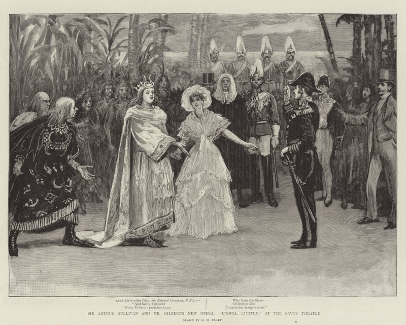 Sir Arthur Sullivan und Mr. Gilberts neue Oper, Utopia, Limited, im Savoy Theatre von Henry Marriott Paget