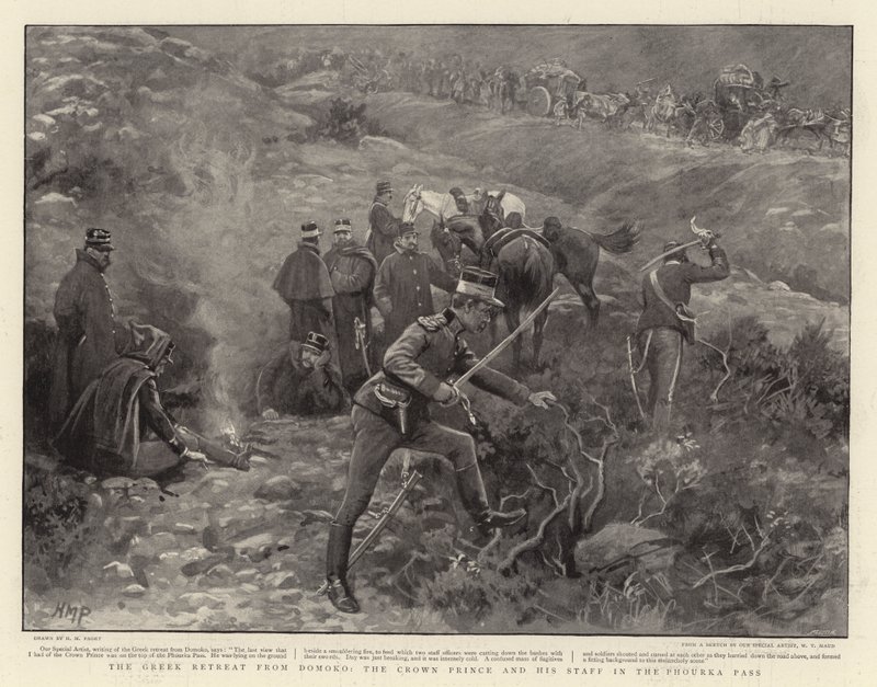 Der griechische Rückzug von Domoko, der Kronprinz und sein Stab im Phourka-Pass von Henry Marriott Paget