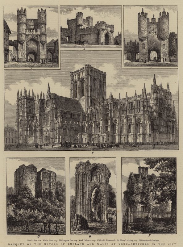 Bankett der Bürgermeister von England und Wales in York, Skizzen in der Stadt von Henry William Brewer