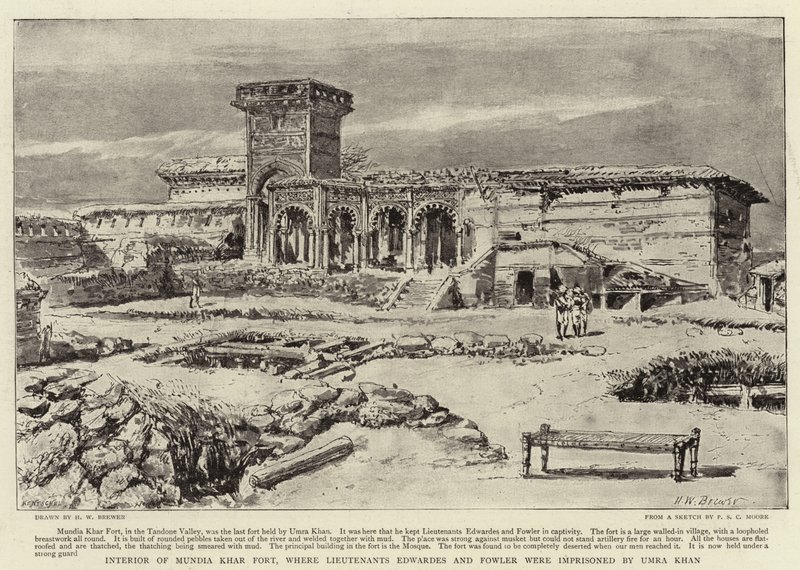 Innenansicht der Festung Mundia Khar, wo Leutnants Edwardes und Fowler von Umra Khan gefangen gehalten wurden von Henry William Brewer