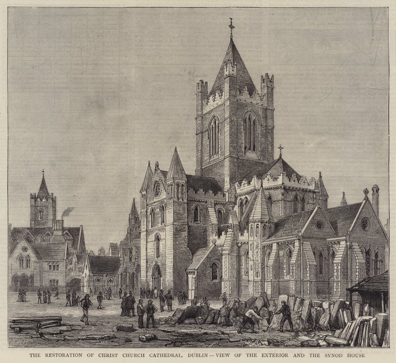 Die Restaurierung der Christ Church Cathedral, Dublin, Ansicht des Äußeren und des Synodenhauses von Henry William Brewer