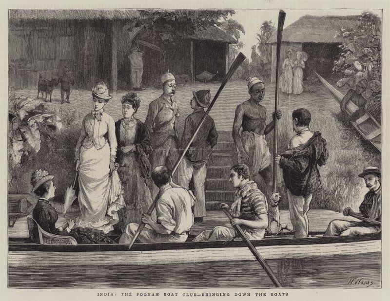 Indien, der Poonah Boat Club, bringt die Boote herunter von Henry Woods