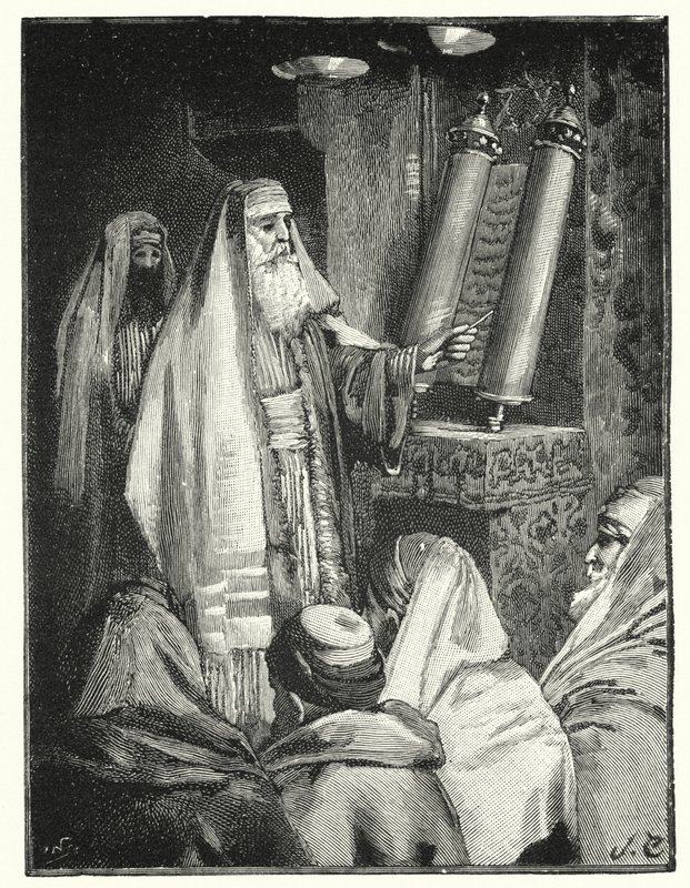 Ein Rabbi liest die Schriftrolle des Gesetzes (Lithografie) von Henry Andrew Harper