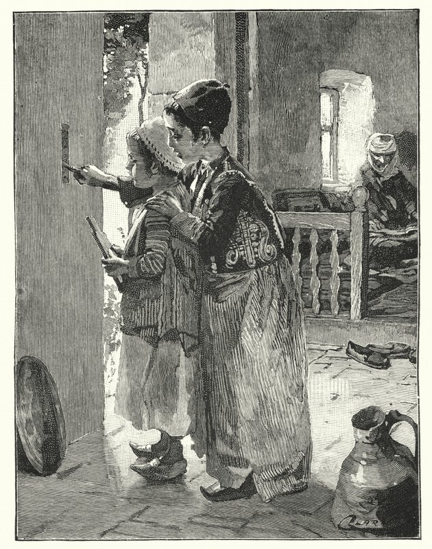 Gesetze und Vorschriften an der Türpfosten eines jüdischen Hauses (Lithografie) von Henry Andrew Harper
