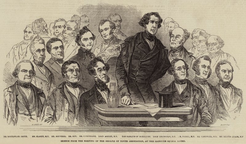 Skizze von der Versammlung der Health of Towns Association, in den Hanover Square Rooms von Henry Anelay
