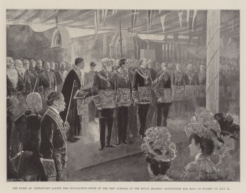 Der Herzog von Connaught legt den Grundstein der neuen Schulen der Royal Masonic Institution for Boys in Bushey am 12. Mai von Henry Charles Seppings Wright