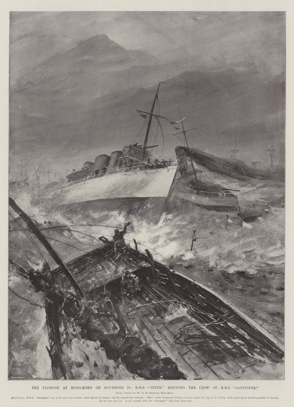 Der Taifun in Hongkong am 10. November, HMS Otter rettet die Besatzung der HMS Sandpiper von Henry Charles Seppings Wright