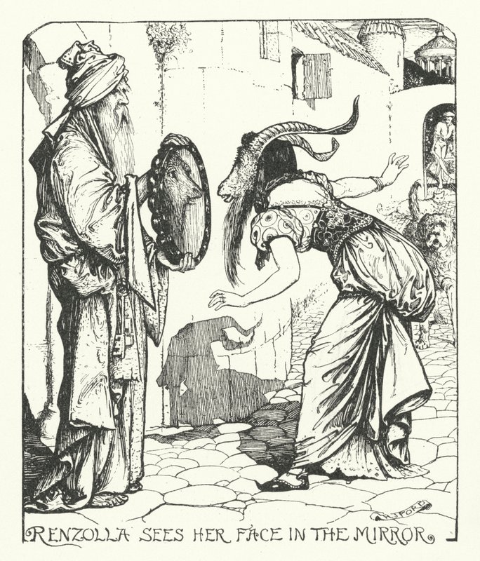 Renzolla sieht ihr Gesicht im Spiegel (Gravur) von Henry Justice Ford