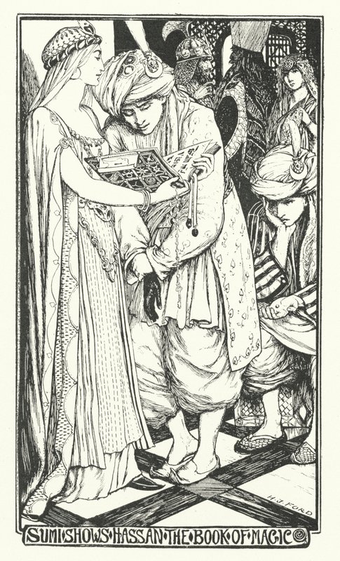 Sumi zeigt Hassan das Buch der Magie von Henry Justice Ford