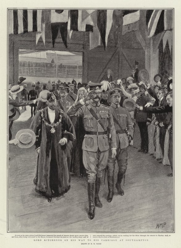 Lord Kitchener auf dem Weg zu seiner Kutsche in Southampton von Henry Marriott Paget