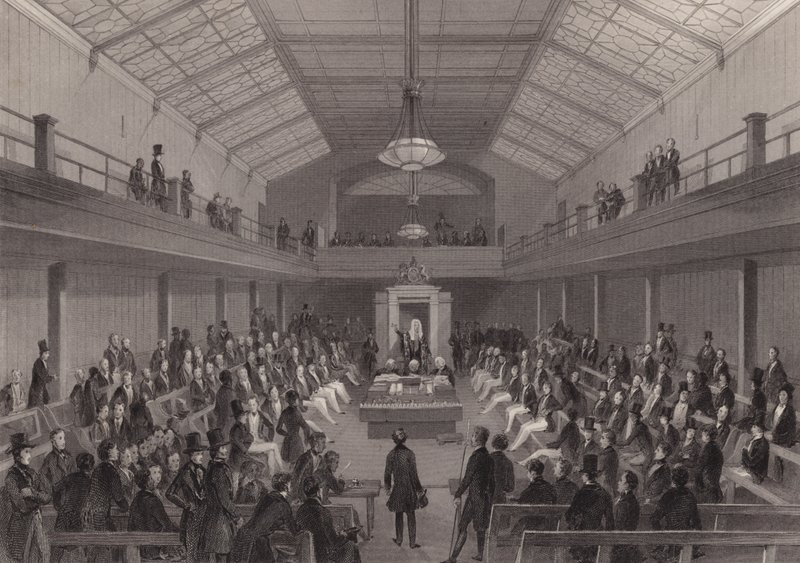 Der Sprecher rügt eine Person an der Bar im House of Commons, Westminster, London von Henry Melville