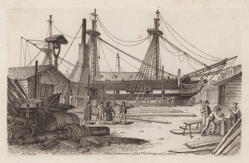 Ein Westindienfahrer in Cox und Curlins Yard, Limehouse von Henry Moses