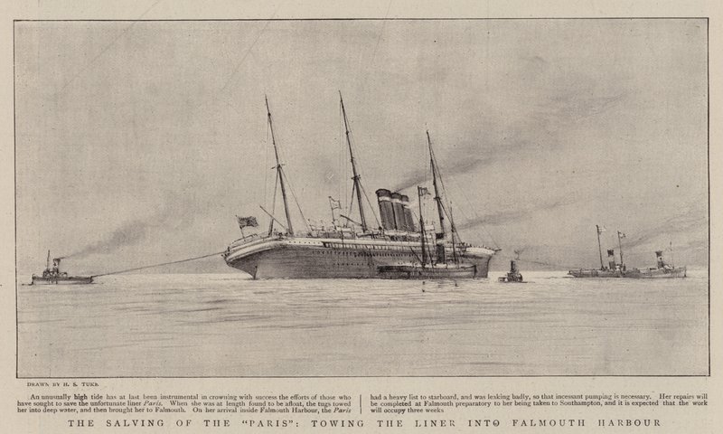 Die Bergung der Paris, Schleppen des Liners in den Hafen von Falmouth von Henry Scott Tuke
