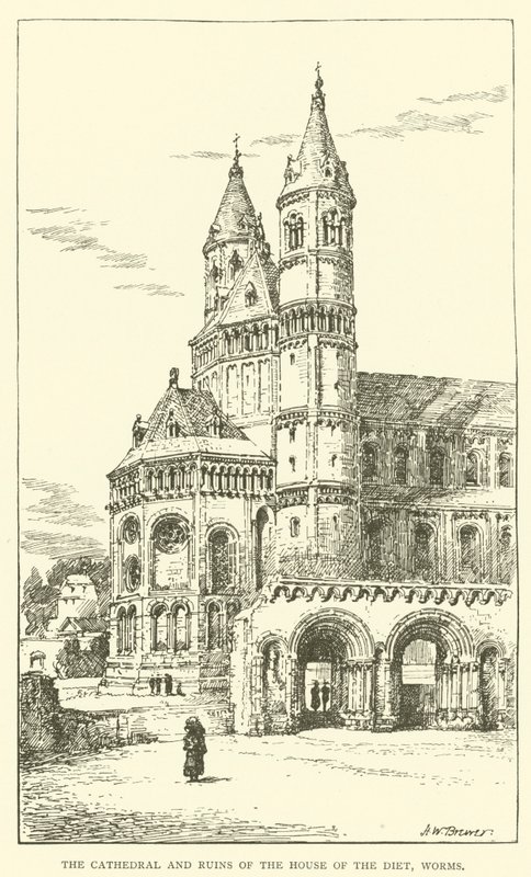 Der Dom und die Ruinen des Hauses des Reichstags, Worms (Gravur) von Henry William Brewer