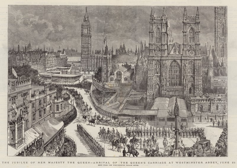 Das Jubiläum Ihrer Majestät der Königin, Ankunft der Kutsche der Königin an der Westminster Abbey, 21. Juni von Henry William Brewer