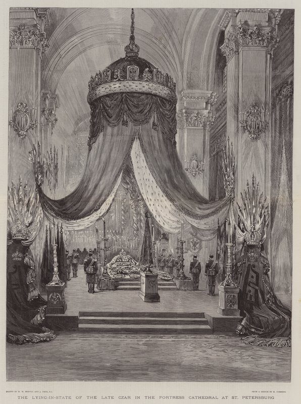 Der Leichnam des verstorbenen Zaren in der Festungskathedrale in St. Petersburg von Henry William Brewer