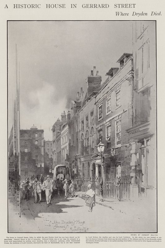 Das Haus in der Gerrard Street, London, wo der Dichter John Dryden 1700 starb (Litho) von Herbert (after) Railton
