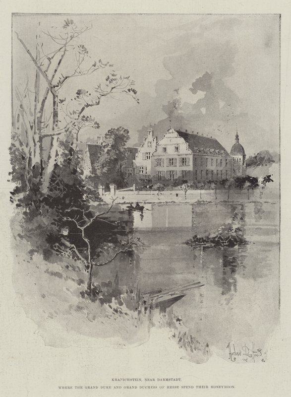 Kranichstein, bei Darmstadt, wo der Großherzog und die Großherzogin von Hessen ihre Flitterwochen verbringen von Herbert Railton