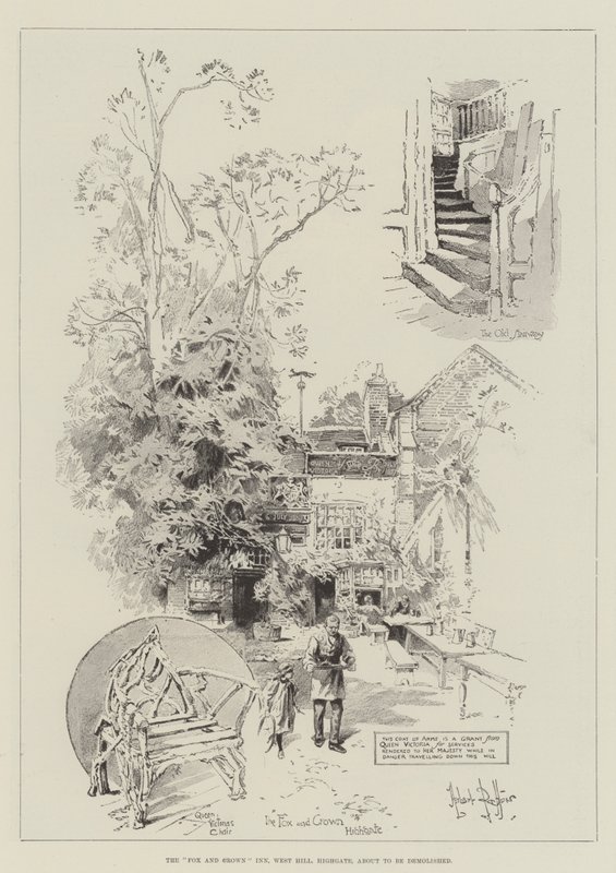 The Fox and Crown Inn, West Hill, Highgate, kurz vor dem Abriss von Herbert Railton