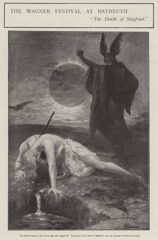 Das Wagner-Festival in Bayreuth: der Tod Siegfrieds (Litho) von Hermann (after) Hendrich