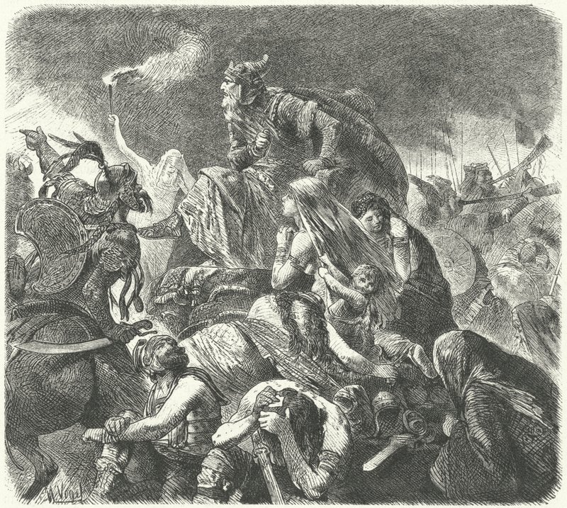 Attila der Hunne nach dem entscheidenden Angriff der Westgoten in der Schlacht von Chalons, 451 von Hermann Vogel