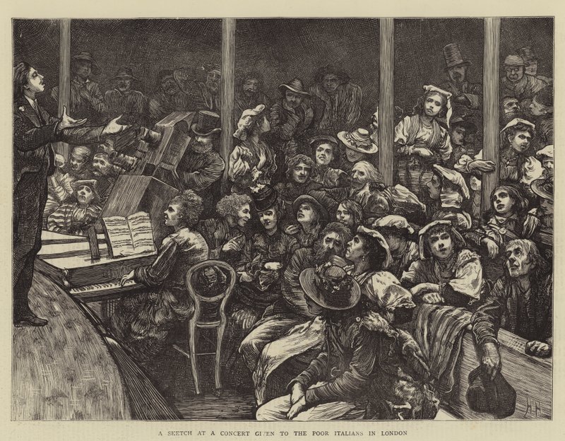 Eine Skizze bei einem Konzert für die armen Italiener in London von Hubert von Herkomer