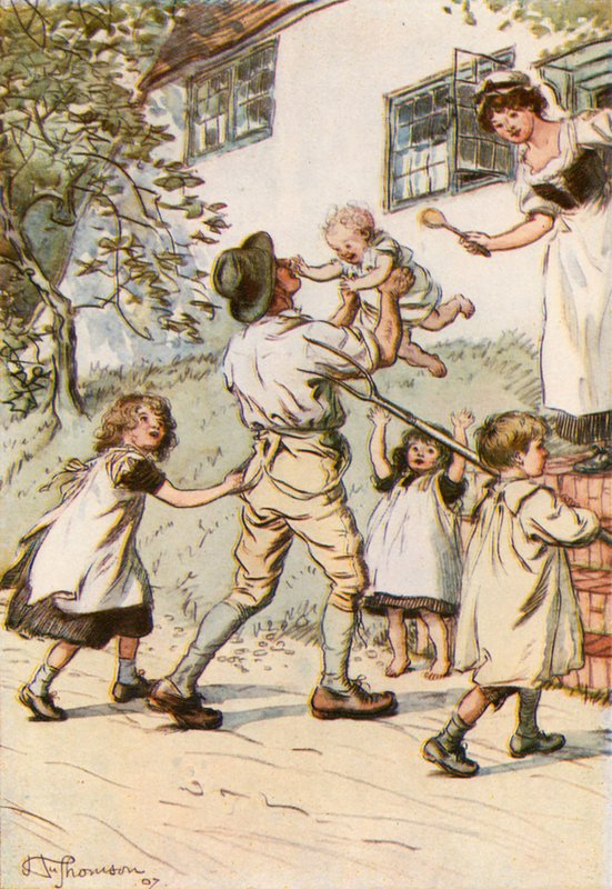 Der Vater, dessen Rückkehr von jungen Stimmen begrüßt wird von Hugh Thomson