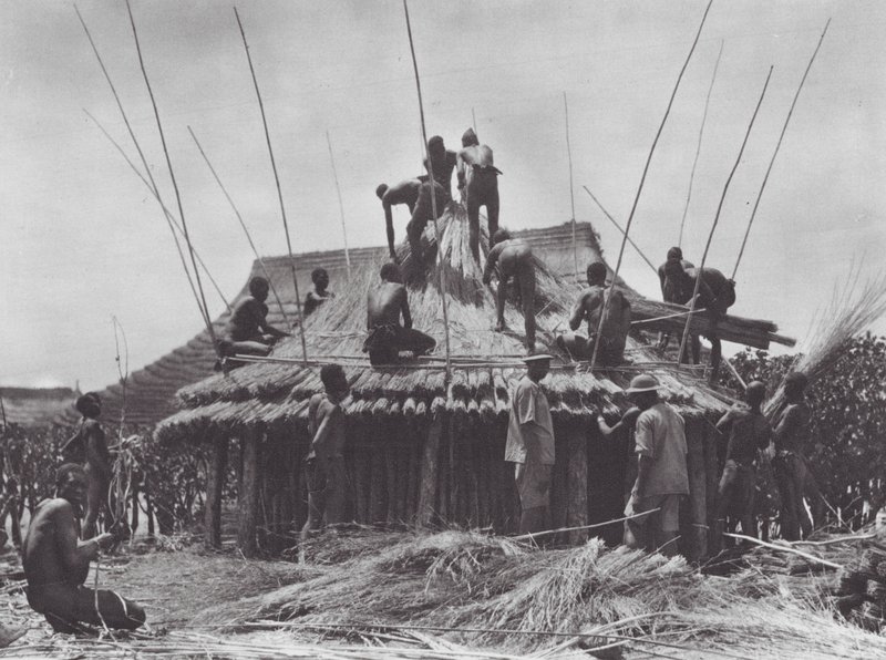 Afrika: Errichtung eines Rastplatzes in der Nähe von Amadi von Hugo Adolf Bernatzik