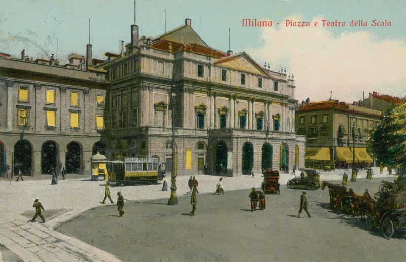 Mailand - Piazza und Teatro alla Scala. Postkarte gesendet im Jahr 1913 von Italian Photographer