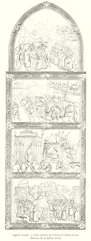 Agnolo Gaddi, Linke Seite des Chors von Santa Croce, Geschichte des Heiligen Kreuzes (Stich) von Italian School