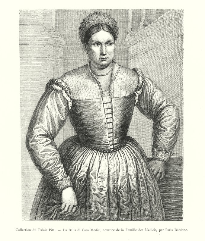 Sammlung des Palazzo Pitti, La Balia di Casa Medici, Amme der Familie Medici, von Paris Bordone (Gravur) von Italian School