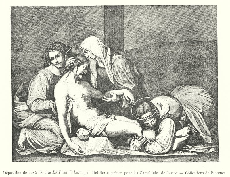Kreuzabnahme genannt La Pieta di Luco, von Del Sarte, gemalt für die Kamaldulenser von Lucco, Sammlungen von Florenz von Italian School