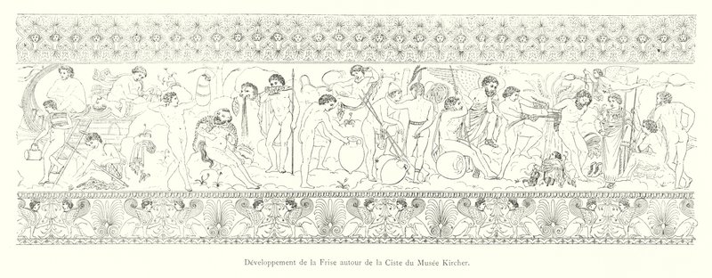 Entwicklung des Frieses um die Ciste des Kircher-Museums (Stich) von Italian School