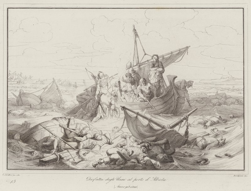 Niederlage der Hunnen am Hafen von Albiola, 903 von Italian School
