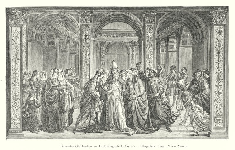 Domenico Ghirlandajo, Die Hochzeit der Jungfrau, Kapelle von Santa Maria Novella (Stich) von Italian School