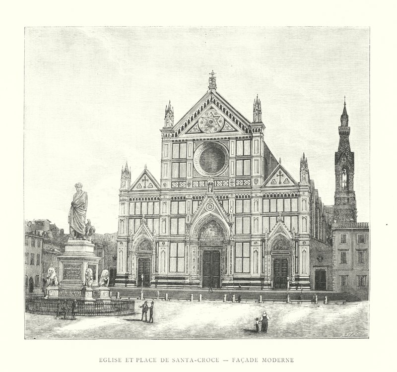 Kirche und Platz von Santa-Croce, moderne Fassade (Gravur) von Italian School