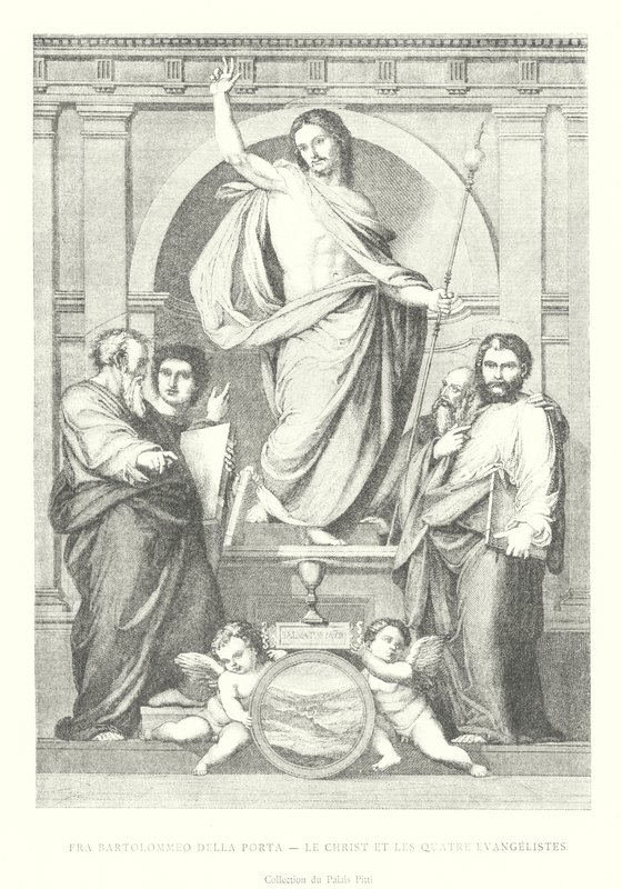 Fra Bartolommeo della Porta, Christus und die vier Evangelisten, Sammlung des Palazzo Pitti (Stich) von Italian School